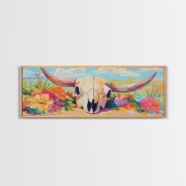 Floral Longhorn Skull Canvas Print, Western Wall Art, Desert Cowgirl Decor, Southwestern Home Decor, Housewarming Gift, Gift For Her