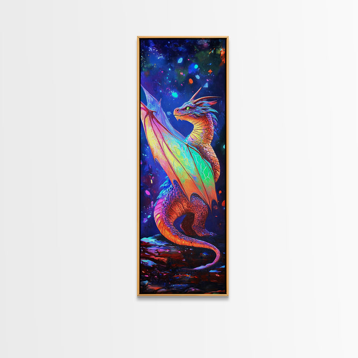 Rainbow Dragon Canvas Print, Vibrant Fantasy Art, Mythical Creature Painting, Colorful Wall Art, Gamer Room Decor Gift Idea