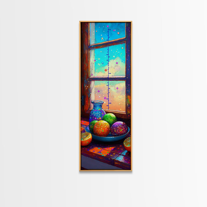 Bright Citrus Bowl On Sunny Windowsill Framed Canvas Print, Kitchen Wall Art, Colorful Fruit Decor, Cozy Home Gift Print