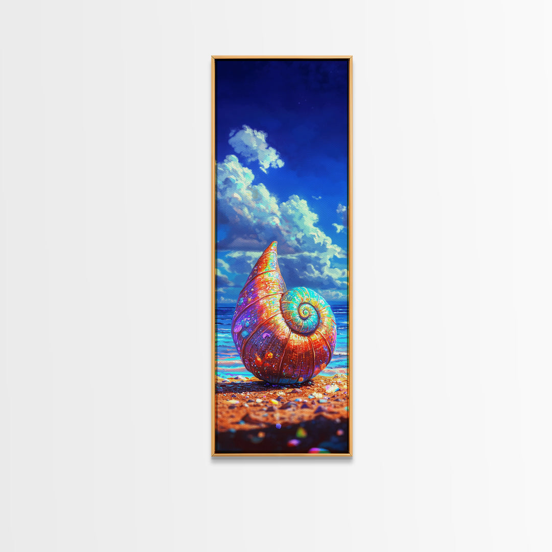 Rainbow Nautilus Shell On Sunny Beach Canvas Print, Coastal Wall Art, Ocean Decor, Seashell Art Print, Beach House Gift Idea