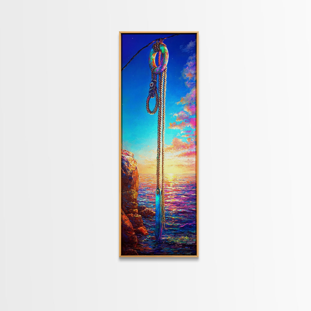 Seaside Rope Knot Wall Art, Nautical Canvas Print, Coastal Decor, Ocean Sunset Landscape, Beach House Statement Artwork, Housewarming Gift