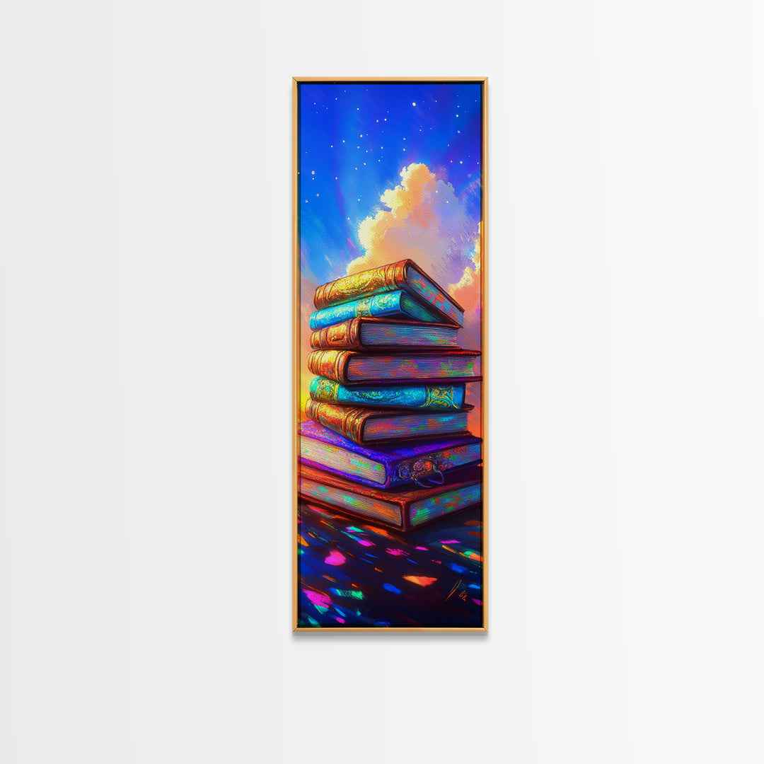 Colorful Stack Of Books Wall Art, Book Lover Canvas Print, Cozy Library Decor, Reading Nook Art, Literary Housewarming Gift