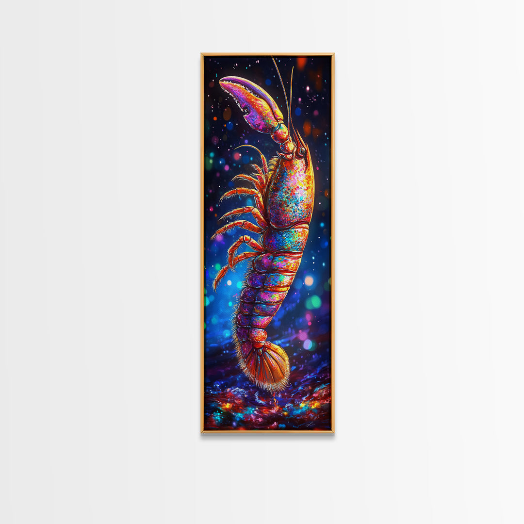 Vibrant Rainbow Lobster On Dark Bokeh Canvas Print, Coastal Wall Art, Marine Life Art, Seafood Wall Decor, Ocean Gift For Him
