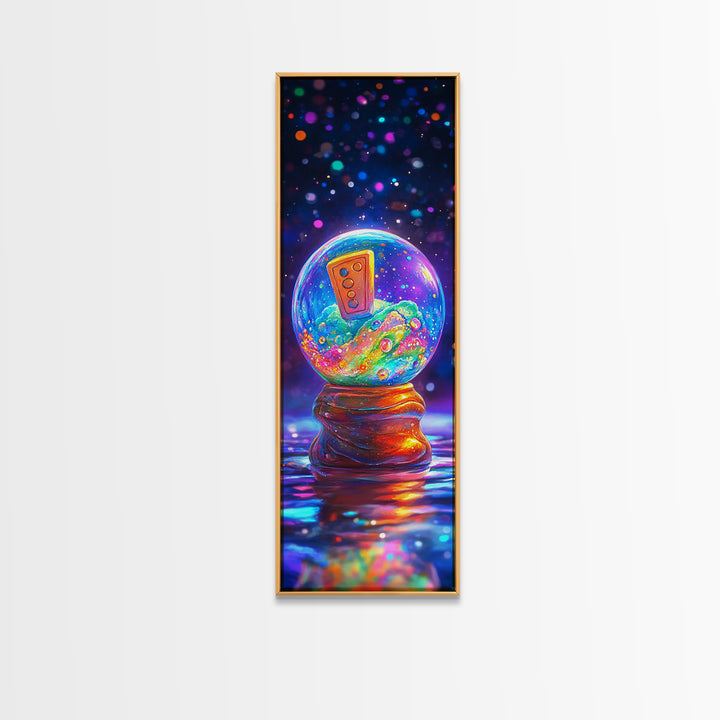 Whimsical Snow Globe With Retro Remote Canvas Print, Surreal Wall Art, Dopamine Decor, Colorful Wall Art, Unique Gift Idea