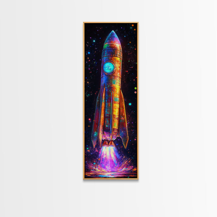 Glowing Retro Rocket Ship Wall Art, Sci Fi Canvas Print, Space Wall Decor, Astronomy Poster, Kids Room Decor, Gift For Him