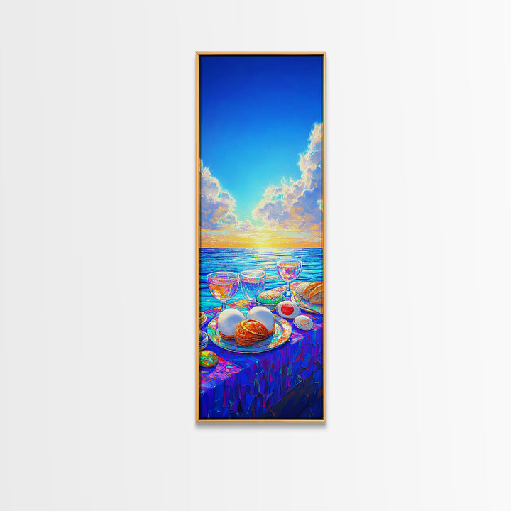 Sunny Seaside Breakfast Table Canvas Print, Coastal Kitchen Wall Art, Beach House Decor, Foodie Gift, Dining Room Prints