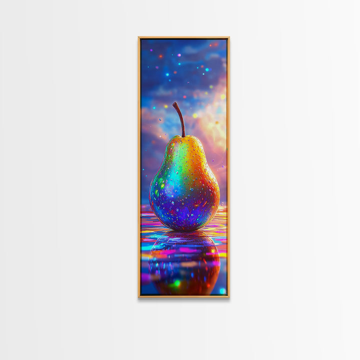 Glowing Rainbow Pear Still Life Canvas Print, Colorful Kitchen Wall Art, Modern Fruit Art Print, Dopamine Decor Gift, Housewarming Gift