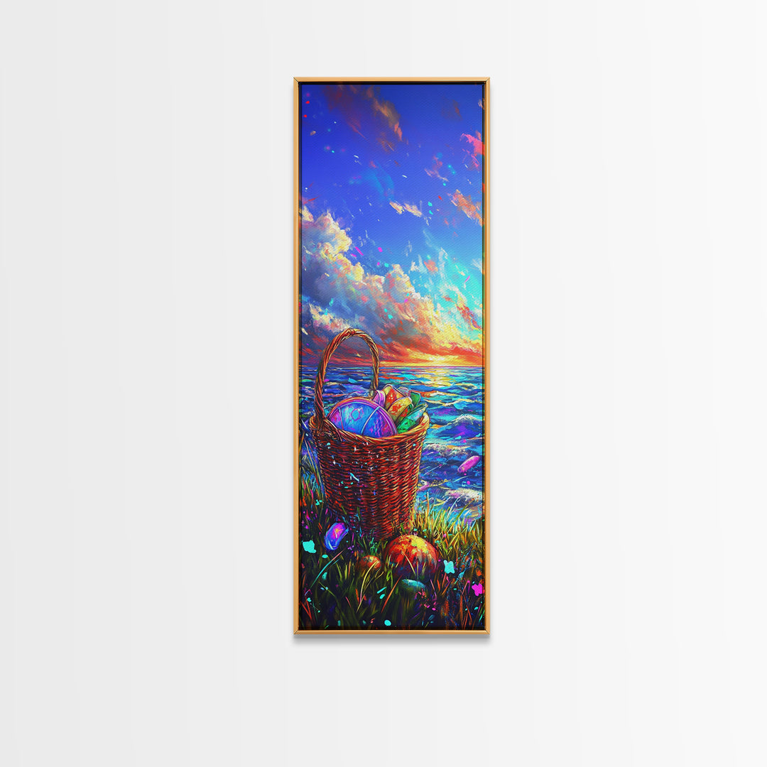 Easter Basket By Ocean Sunset Wall Art, Coastal Seascape Canvas Wall Art, Beach House Decor, Colorful Spring Gift, Housewarming Gift