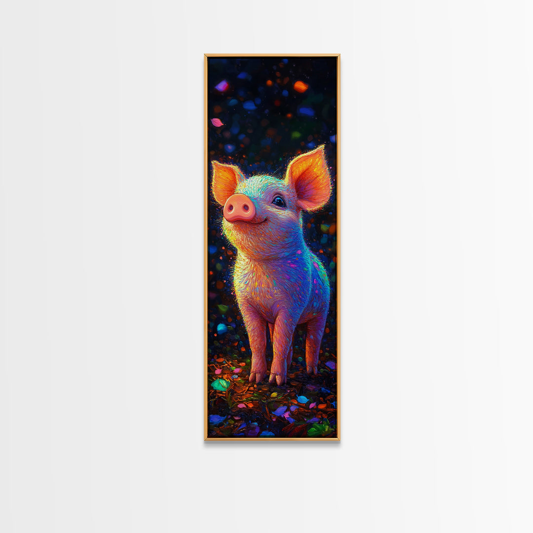 Neon Rainbow Piglet Canvas Print, Cute Animal Wall Art, Whimsical Nursery Decor, Farm Animal Art, Kids Room Decor Gift For Animal Lovers