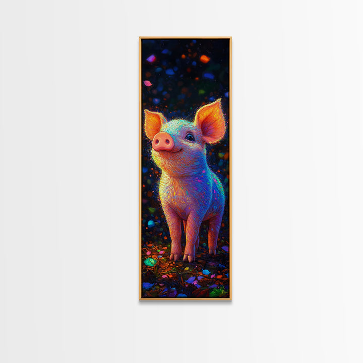 Neon Rainbow Piglet Canvas Print, Cute Animal Wall Art, Whimsical Nursery Decor, Farm Animal Art, Kids Room Decor Gift For Animal Lovers