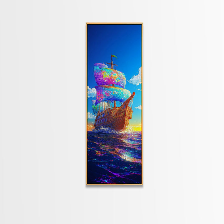 Rainbow Sailing Ship Canvas Print, Nautical Wall Art, Ocean Seascape, Coastal Home Decor, Beach House Living Room Decor Gift For Him