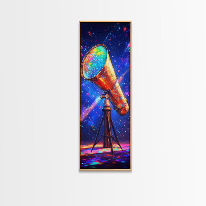 Rainbow Telescope Pointed At Starry Sky Wall Art, Space Canvas Print, Astronomy Decor, Celestial Office Art, Gift For Him