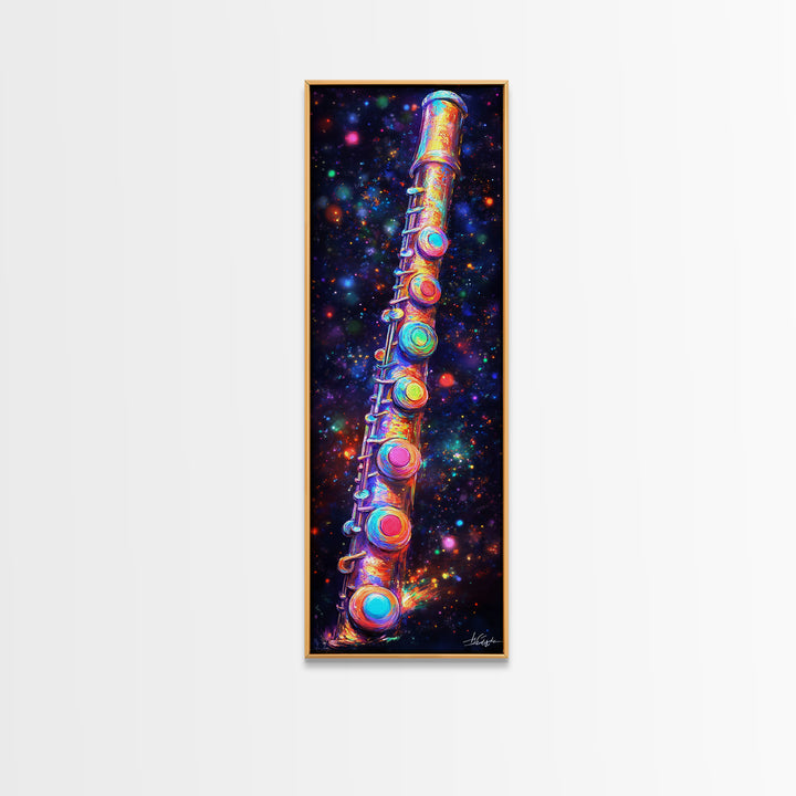 Cosmic Rainbow Flute In Starry Space Wall Art, Music Studio Canvas Print, Music Room Decor, Sci Fi Wall Art, Gift For Him