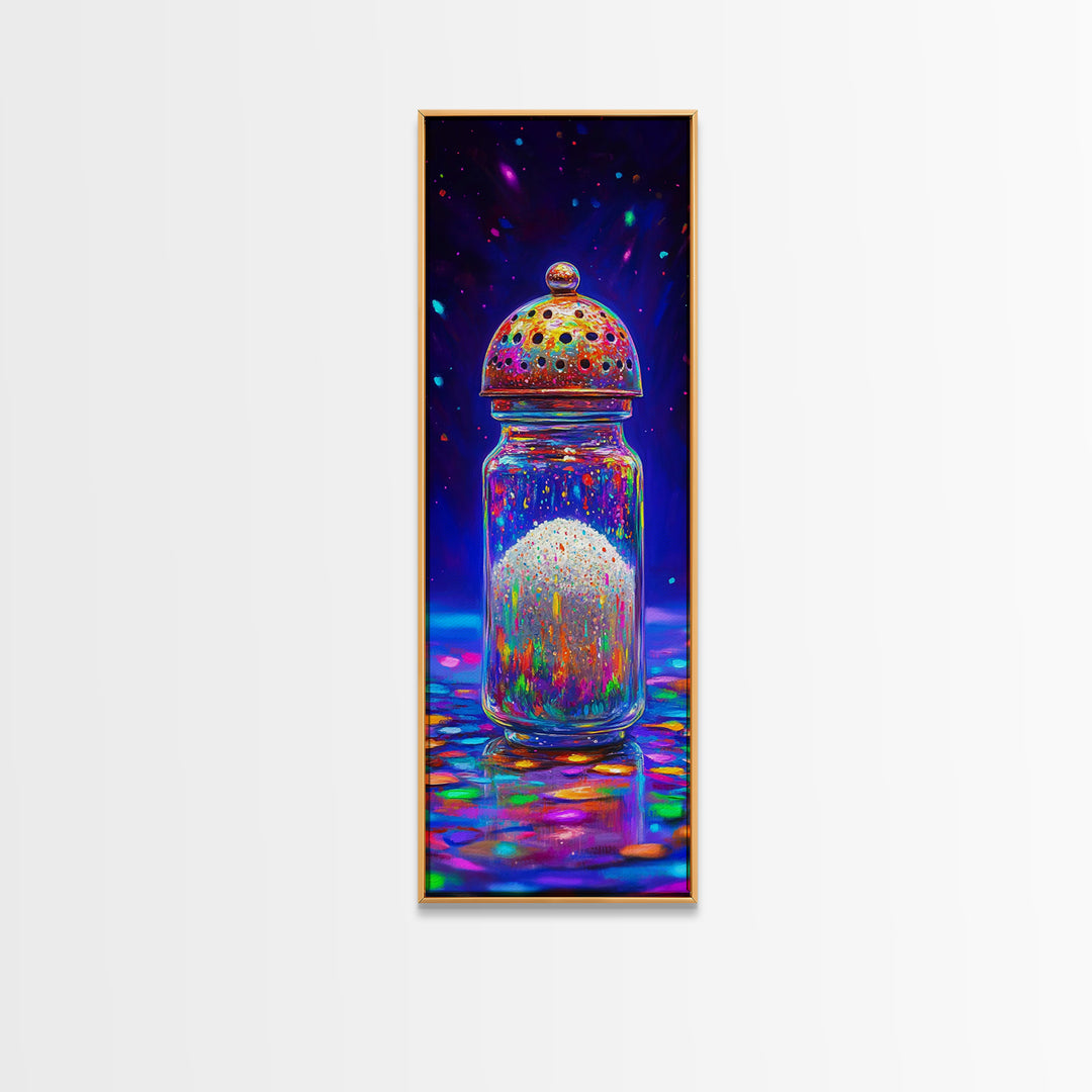 Sparkling Rainbow Salt Shaker Canvas Print, Colorful Kitchen Wall Art, Whimsical Food Decor, Eclectic Dining Room Print Gift