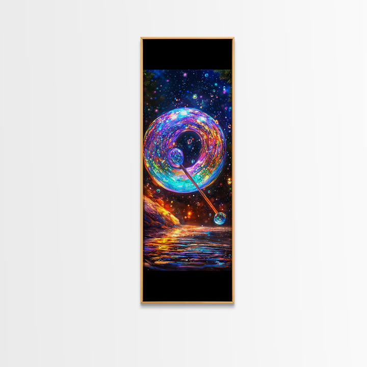 Cosmic Rainbow Bubble Wand Wall Art, Celestial Abstract Art, Psychedelic Space Canvas Print, Whimsical Home Decor Gift For Her