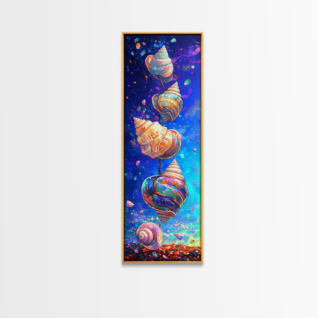 Floating Rainbow Seashells Canvas Print, Coastal Wall Art, Ocean Life Art, Beach House Decor, Vibrant Nautical Wall Decor
