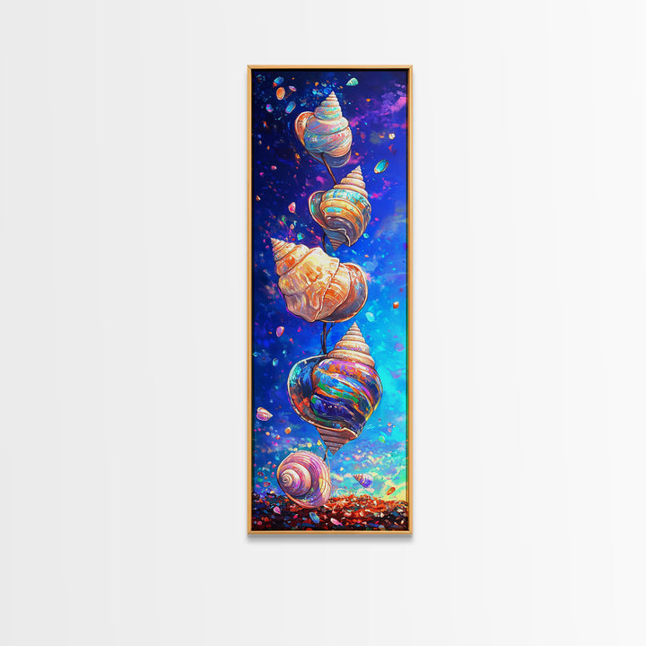 Floating Rainbow Seashells Canvas Print, Coastal Wall Art, Ocean Life Art, Beach House Decor, Vibrant Nautical Wall Decor