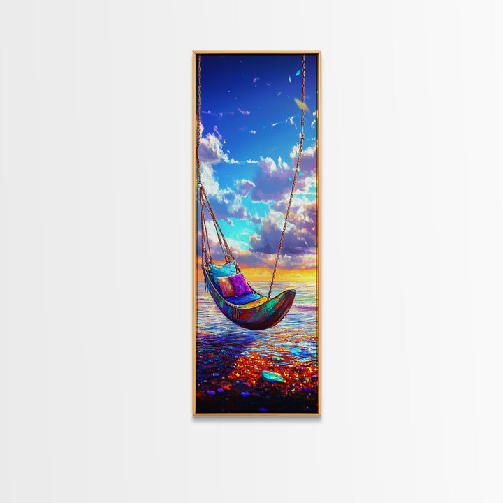 Sunset Ocean Hammock Wall Art, Beach House Decor, Coastal Wall Art Print, Relaxing Seascape For Bedroom And Living Room Decor