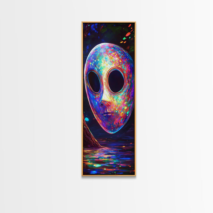 Iridescent Alien Mask By Neon Water Canvas Print, Sci Fi Wall Art, Surreal Fantasy Decor, Gaming Room Wall Decor, Modern Home Decor