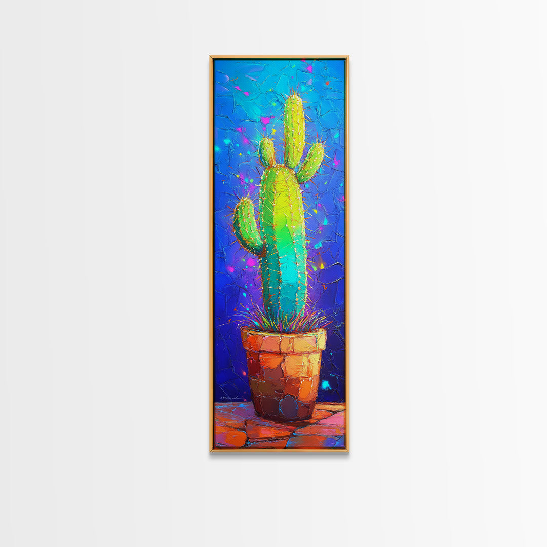 Vibrant Potted Cactus On Blue Wall Canvas Print, Desert Wall Art, Southwestern Decor, Botanical Home Decor, Cactus Lover Gift