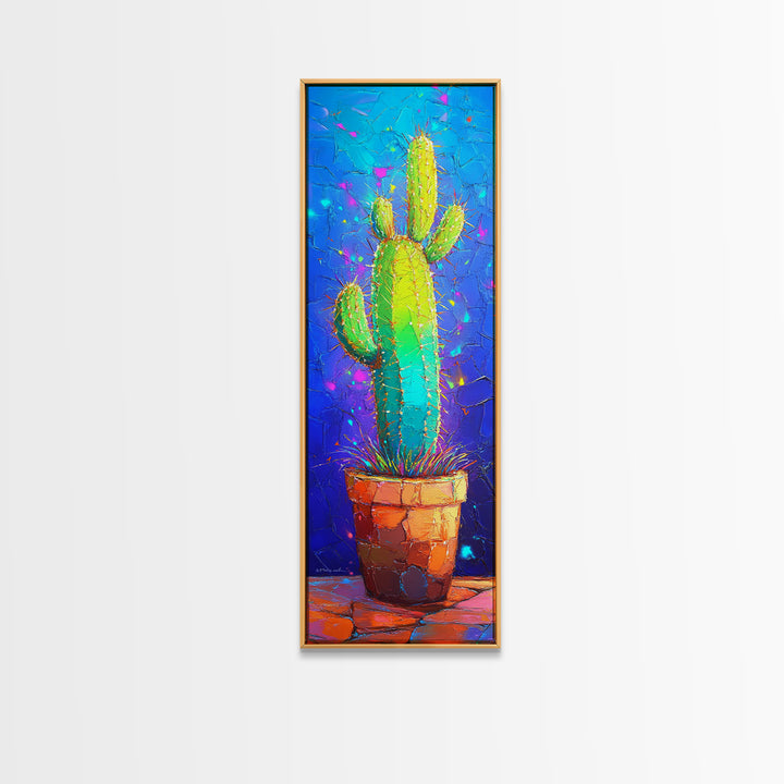 Vibrant Potted Cactus On Blue Wall Canvas Print, Desert Wall Art, Southwestern Decor, Botanical Home Decor, Cactus Lover Gift