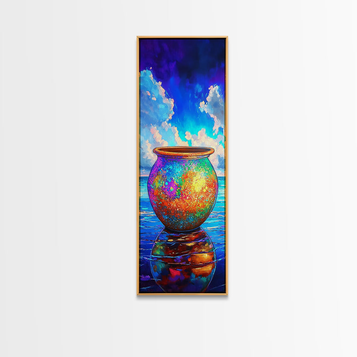 Rainbow Ceramic Pot By Ocean Sky Canvas Print, Coastal Wall Art, Colorful Beach Decor, Seascape Art Print, Housewarming Gift