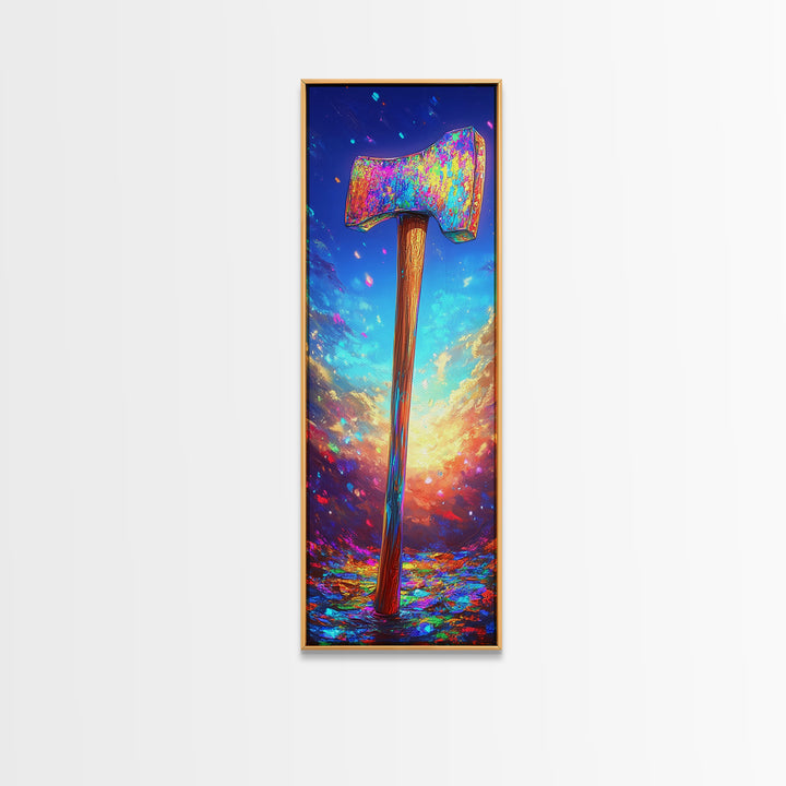 Vibrant Axe In Sunset Sky Canvas Print, Rustic Cabin Decor, Masculine Wall Art, Garage Decor, Gift For Him, Outdoor Adventure Home Decor