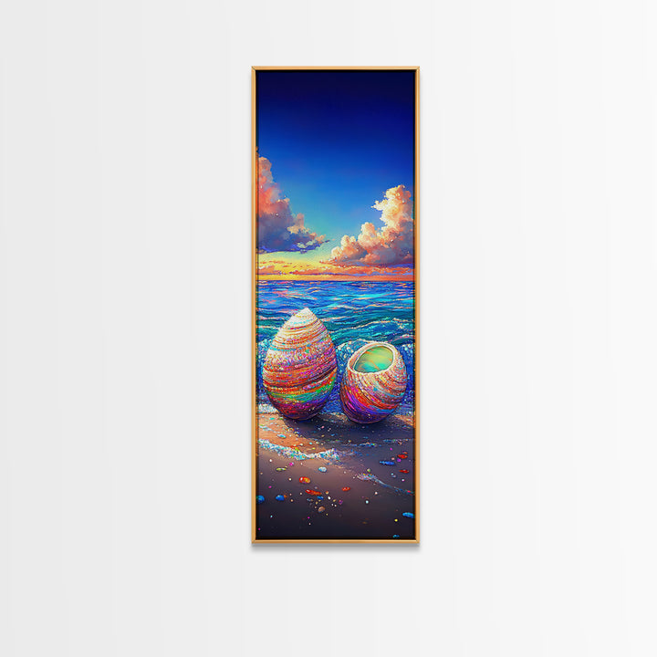Rainbow Seashells On Sunny Beach Canvas Print, Coastal Wall Art, Beach House Decor, Ocean Art Print, Gift For Her, Nautical Decor