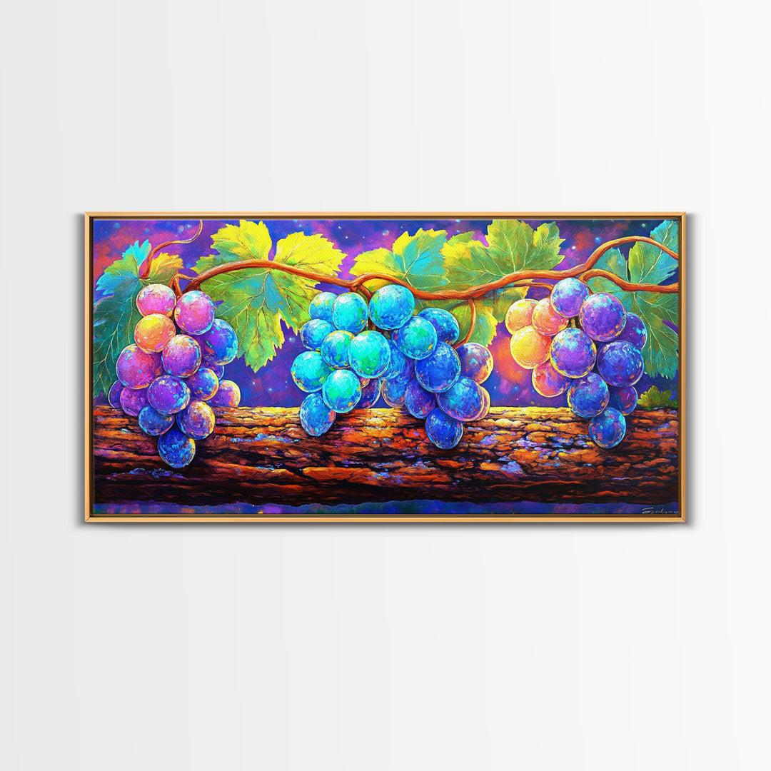 Vibrant Grapes On Vine Canvas Print, Fruit Wall Art, Kitchen Wall Art, Winery Decor, Colorful Botanical Art Print, Dining Room Prints