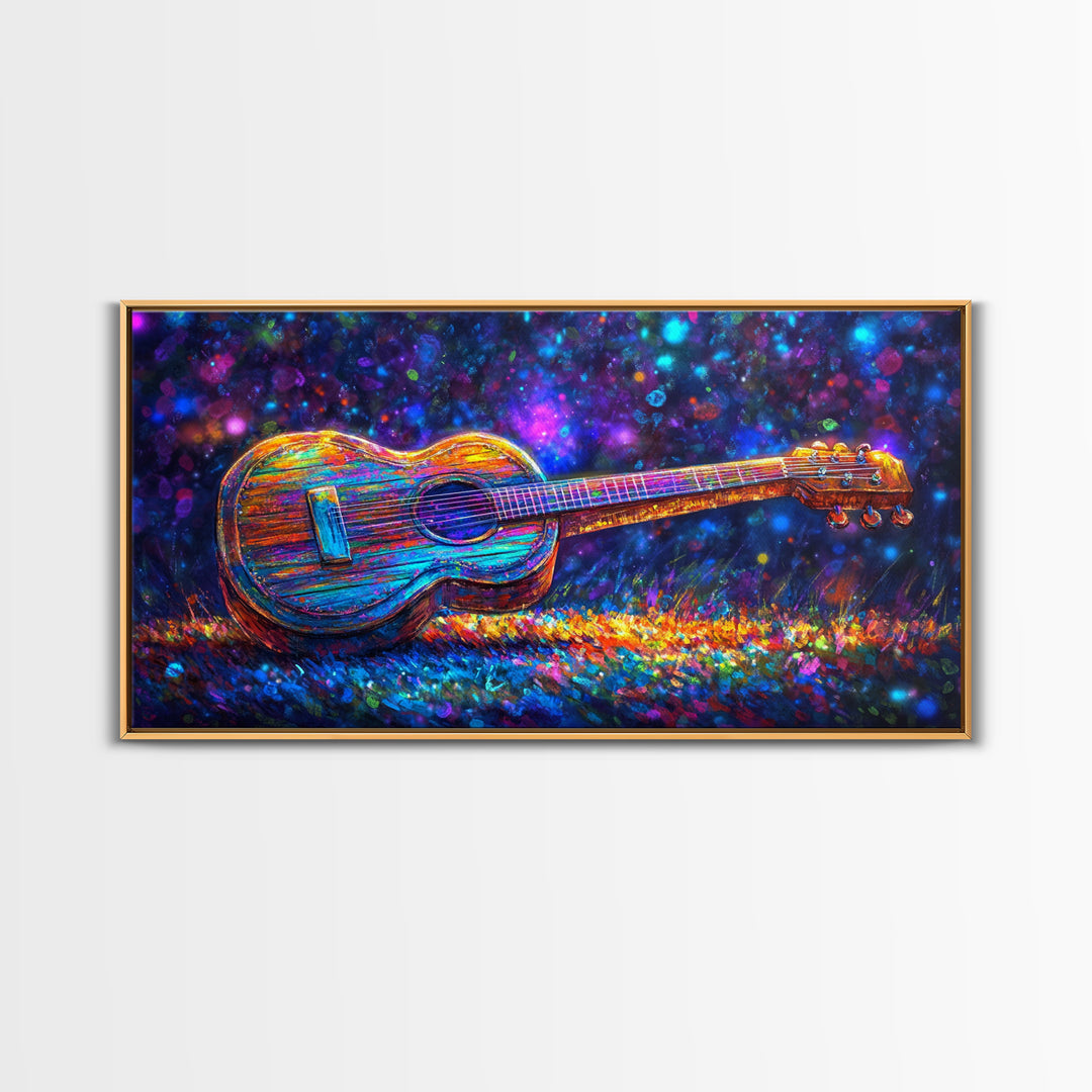 Rainbow Acoustic Guitar Canvas Print, Music Studio Wall Art, Colorful Music Lover Gift, Psychedelic Modern Home Decor, Art Print