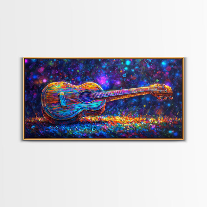 Rainbow Acoustic Guitar Canvas Print, Music Studio Wall Art, Colorful Music Lover Gift, Psychedelic Modern Home Decor, Art Print