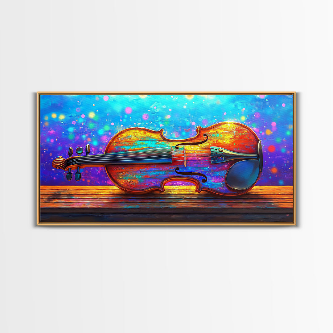 Rainbow Violin Still Life Canvas Print, Music Room Wall Art, Colorful Instrument Painting, Music Lover Gift, Studio Decor
