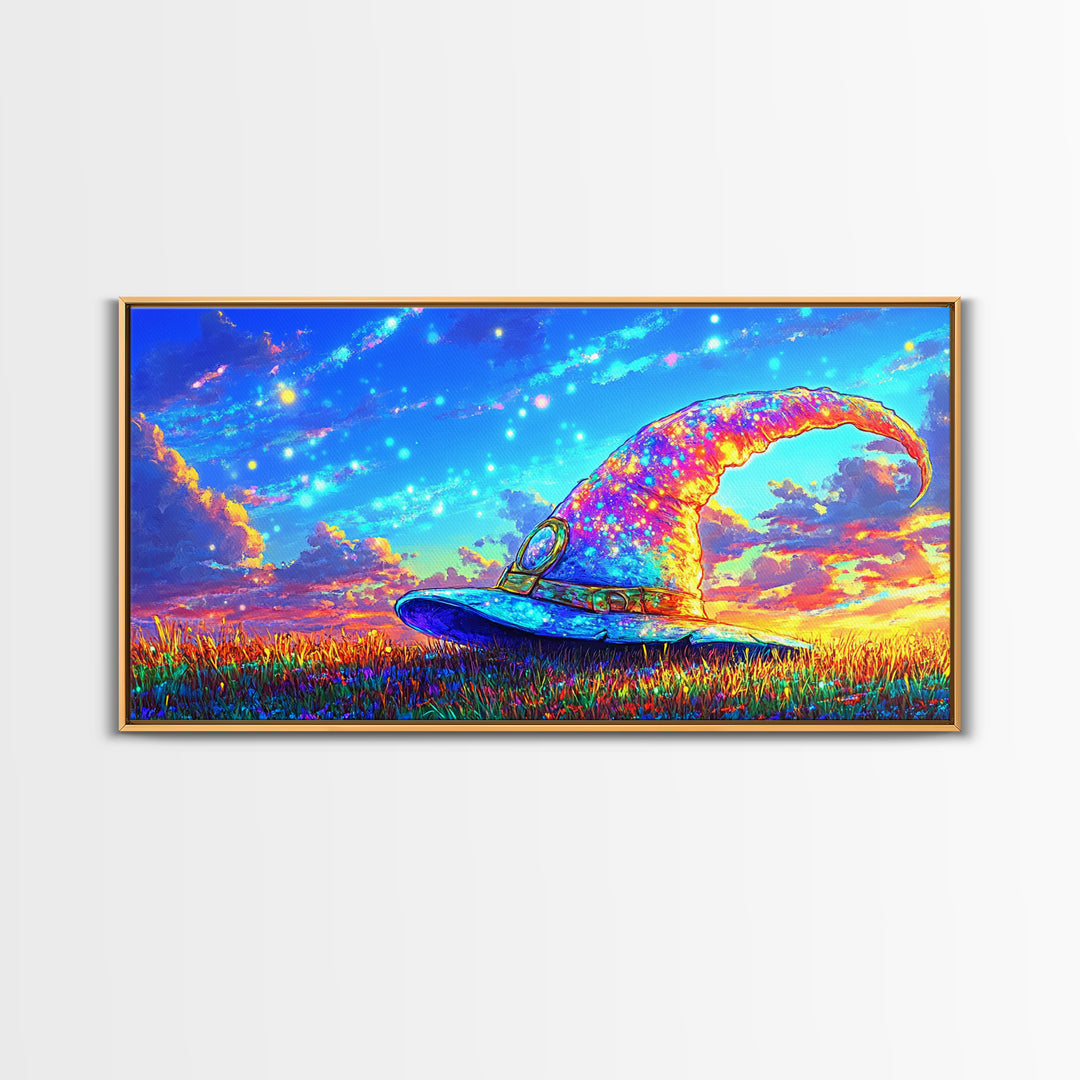 Sparkling Wizard Hat Under Starry Sky Magical Wall Art, Whimsical Fantasy Decor, Witchy Celestial Art Print, Gift For Her