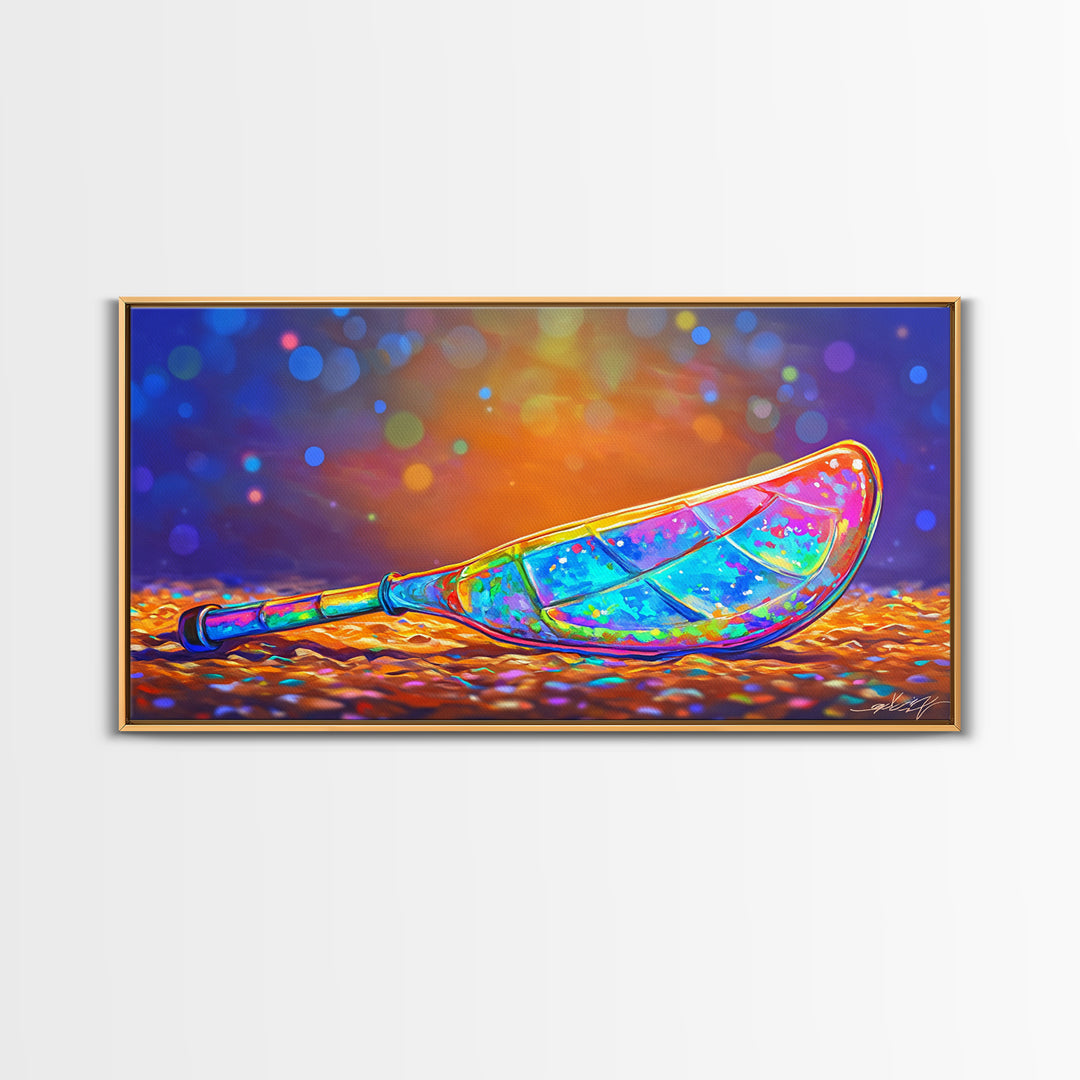 Stained Glass Canoe Paddle Wall Art, Colorful Coastal Canvas, Nautical Decor, Lake House Gift, Vibrant Beach House Print