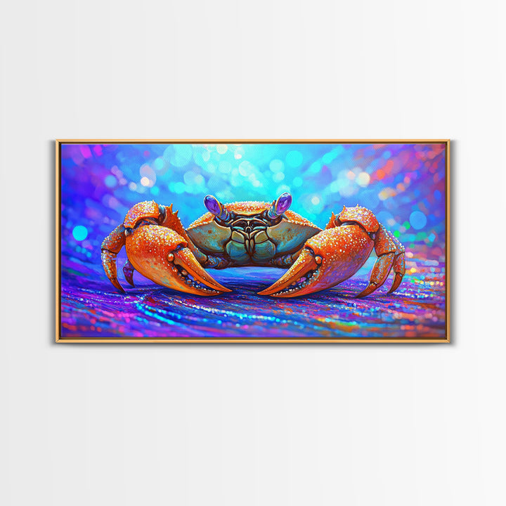 Vibrant Orange Crab On Sparkling Ocean Sand Canvas Print, Coastal Wall Art, Sea Life Decor, Beach House Decor, Ocean Animal Art