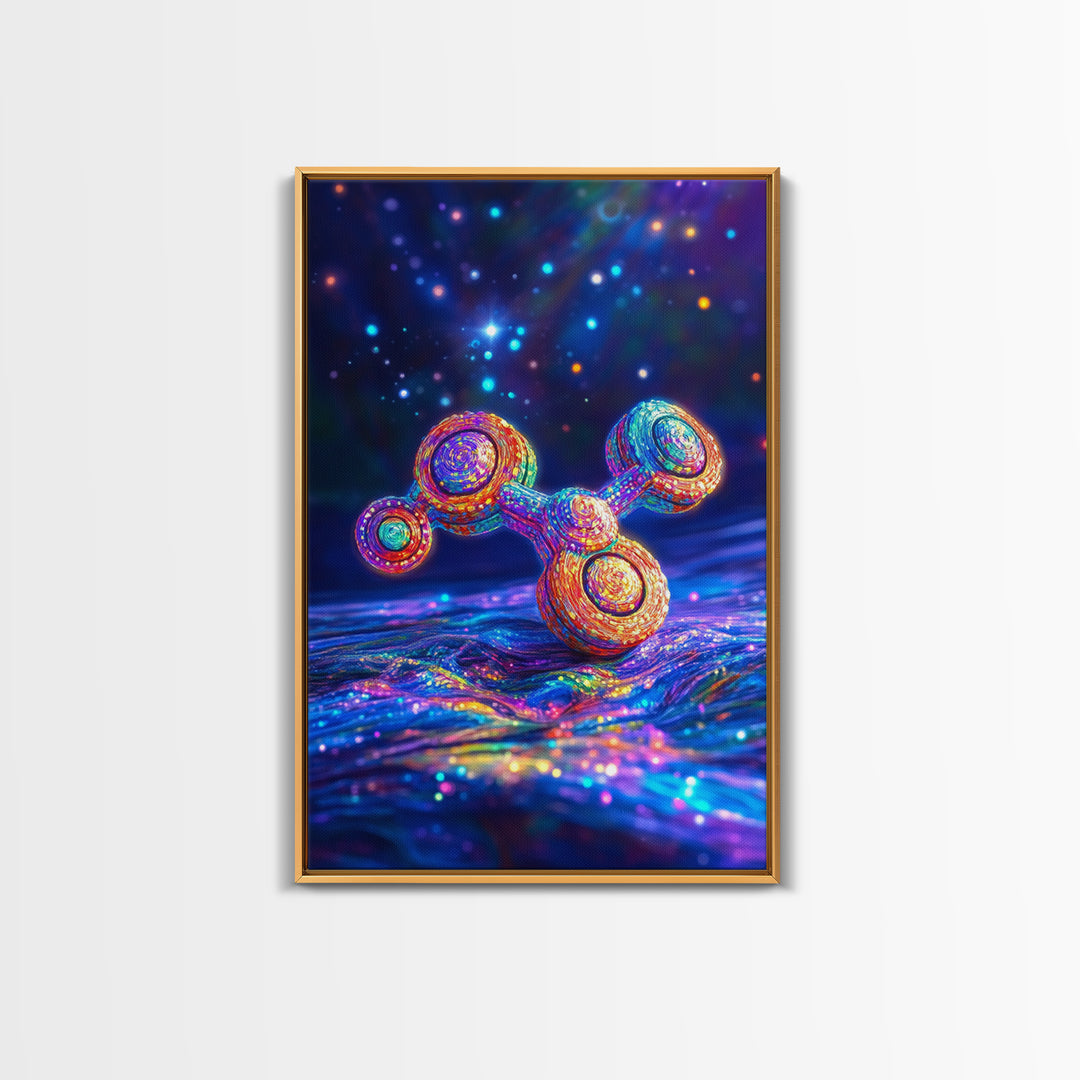 Glowing Rainbow Molecule Science Wall Art, Futuristic Space Art Print, Cyberpunk Decor, Medical Office Decor, Gift For Him