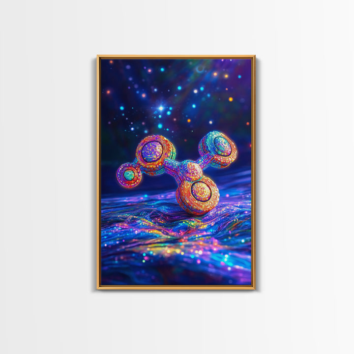 Glowing Rainbow Molecule Science Wall Art, Futuristic Space Art Print, Cyberpunk Decor, Medical Office Decor, Gift For Him