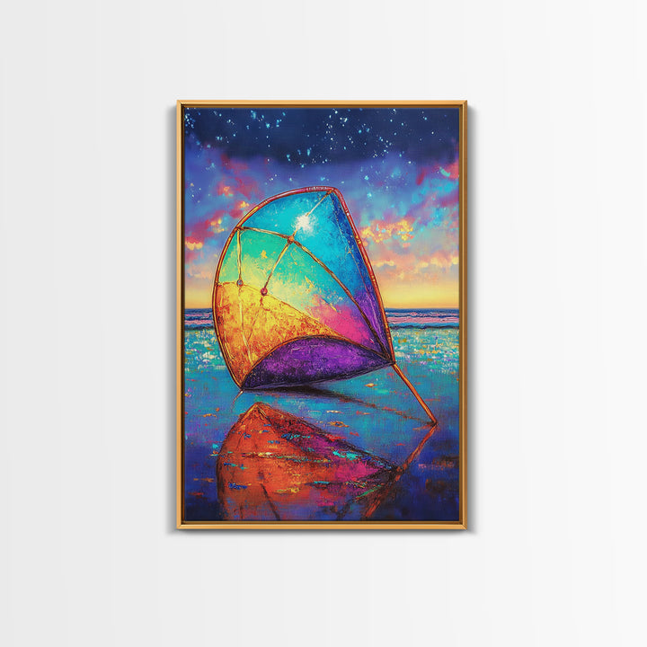 Rainbow Beach Sail At Twilight Canvas Print, Coastal Wall Art, Ocean Seascape Decor, Nautical Beach House Gift, Home Decor