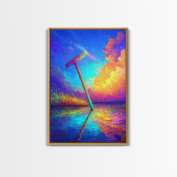 Glowing Rainbow Squeegee In Water Canvas Print, Surreal Wall Art, Dopamine Decor, Colorful Abstract Landscape, Statement Wall Art