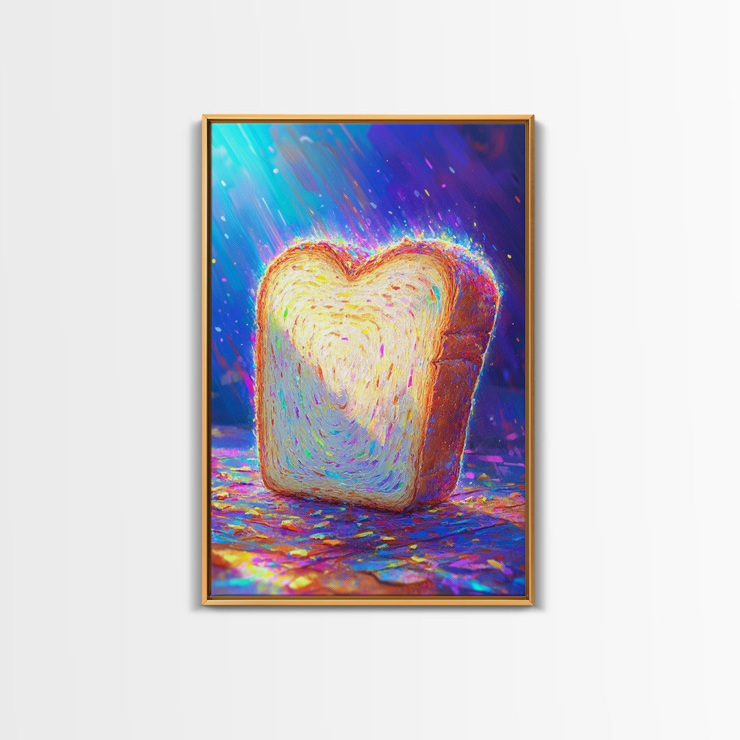 Glowing Heart Shaped Toast Slice Wall Art, Whimsical Kitchen Decor, Cute Food Art Print, Dopamine Decor, Unique Gift For Her