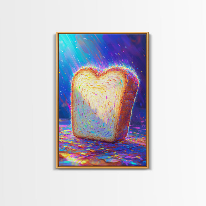 Glowing Heart Shaped Toast Slice Wall Art, Whimsical Kitchen Decor, Cute Food Art Print, Dopamine Decor, Unique Gift For Her