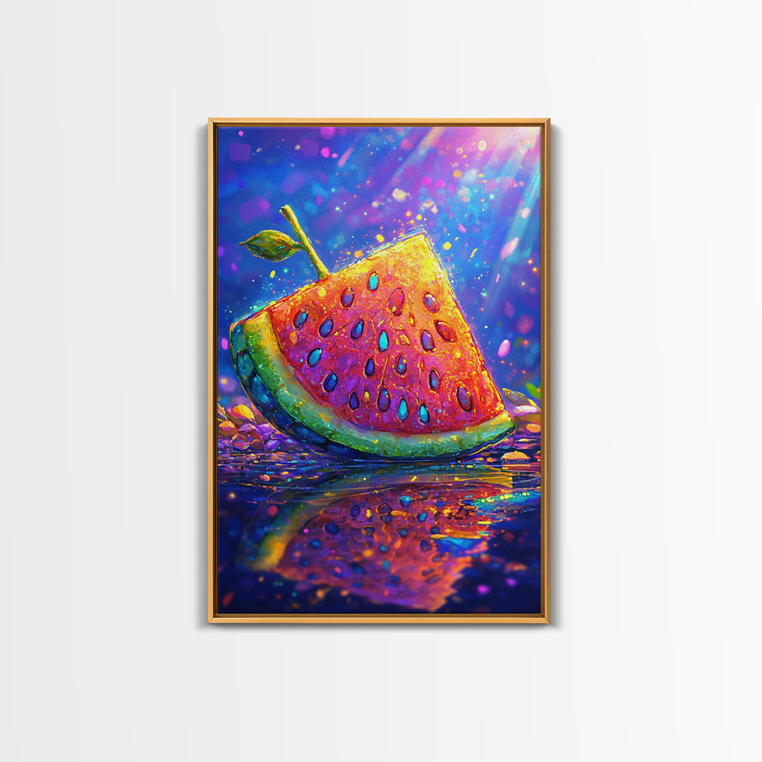 Juicy Watermelon Slice With Sprout Wall Art, Colorful Fruit Art Print, Summer Kitchen Decor, Whimsical Canvas Print Gift