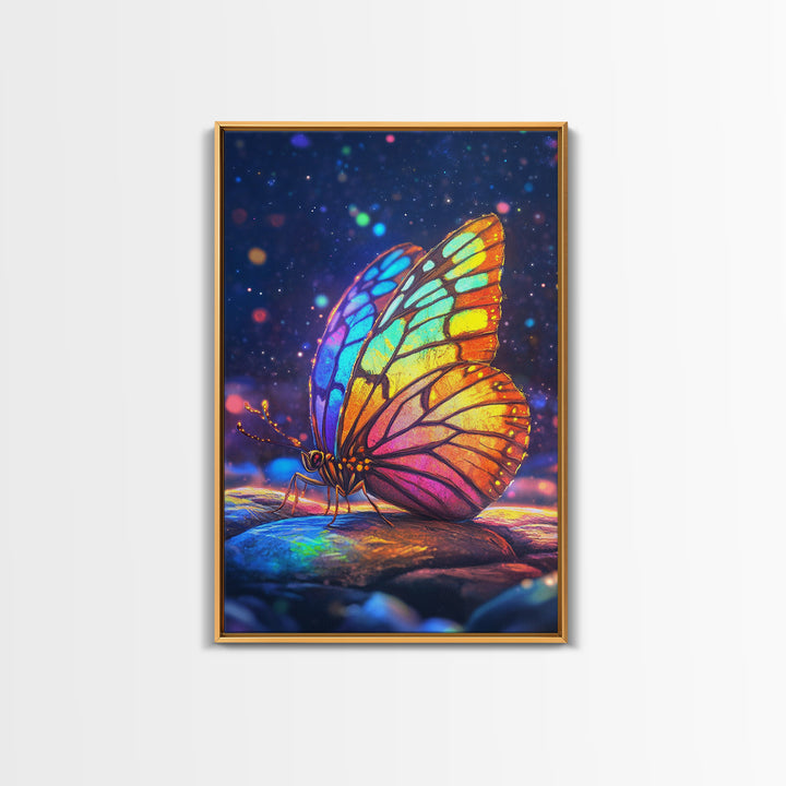 Stained Glass Rainbow Butterfly Canvas Print, Colorful Wall Art, Whimsical Animal Art, Nature Inspired Home Decor Unique Gift
