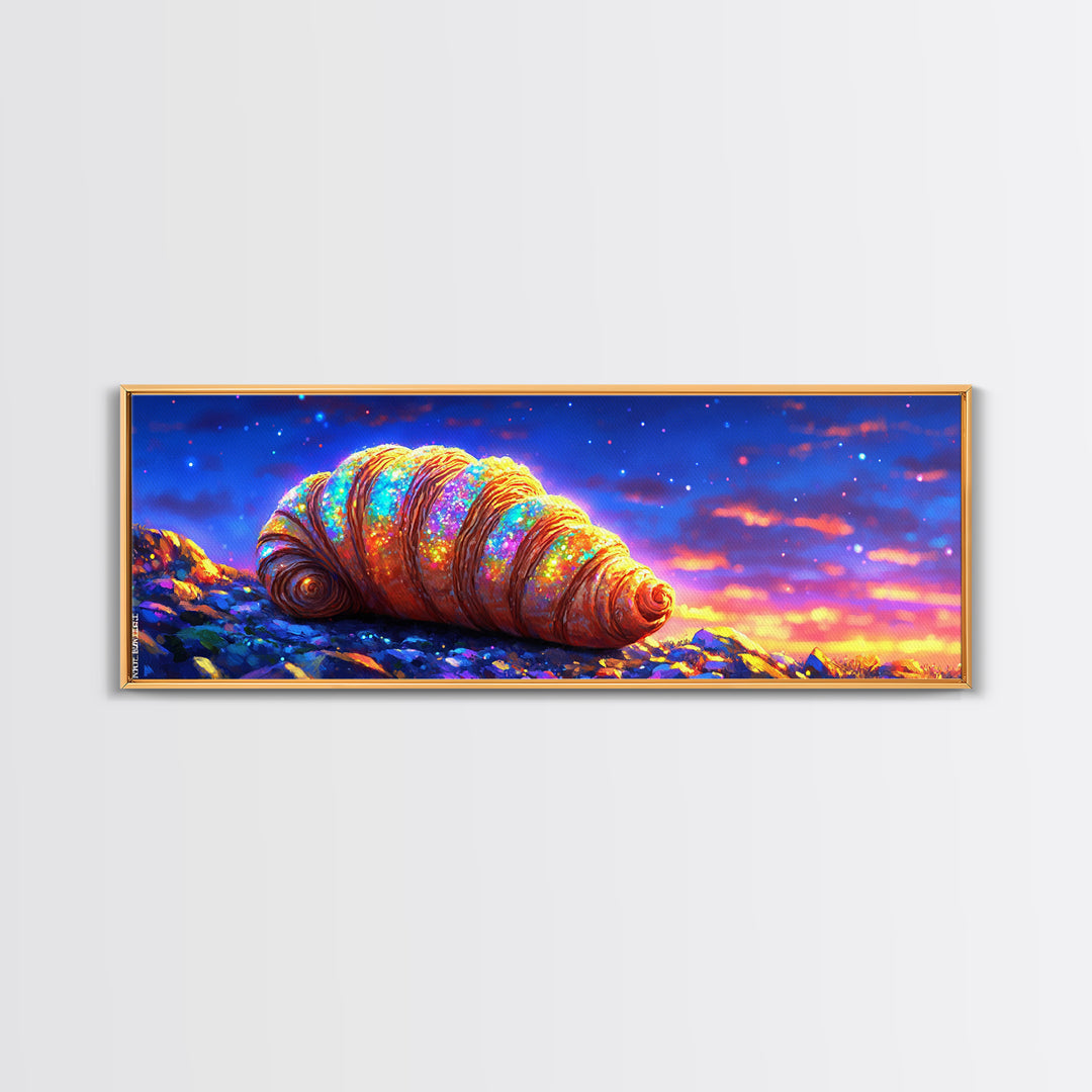Luminous Seashell On Rocky Shore At Twilight Canvas Print, Coastal Wall Art, Ocean Decor, Nautical Beach House Artwork Print