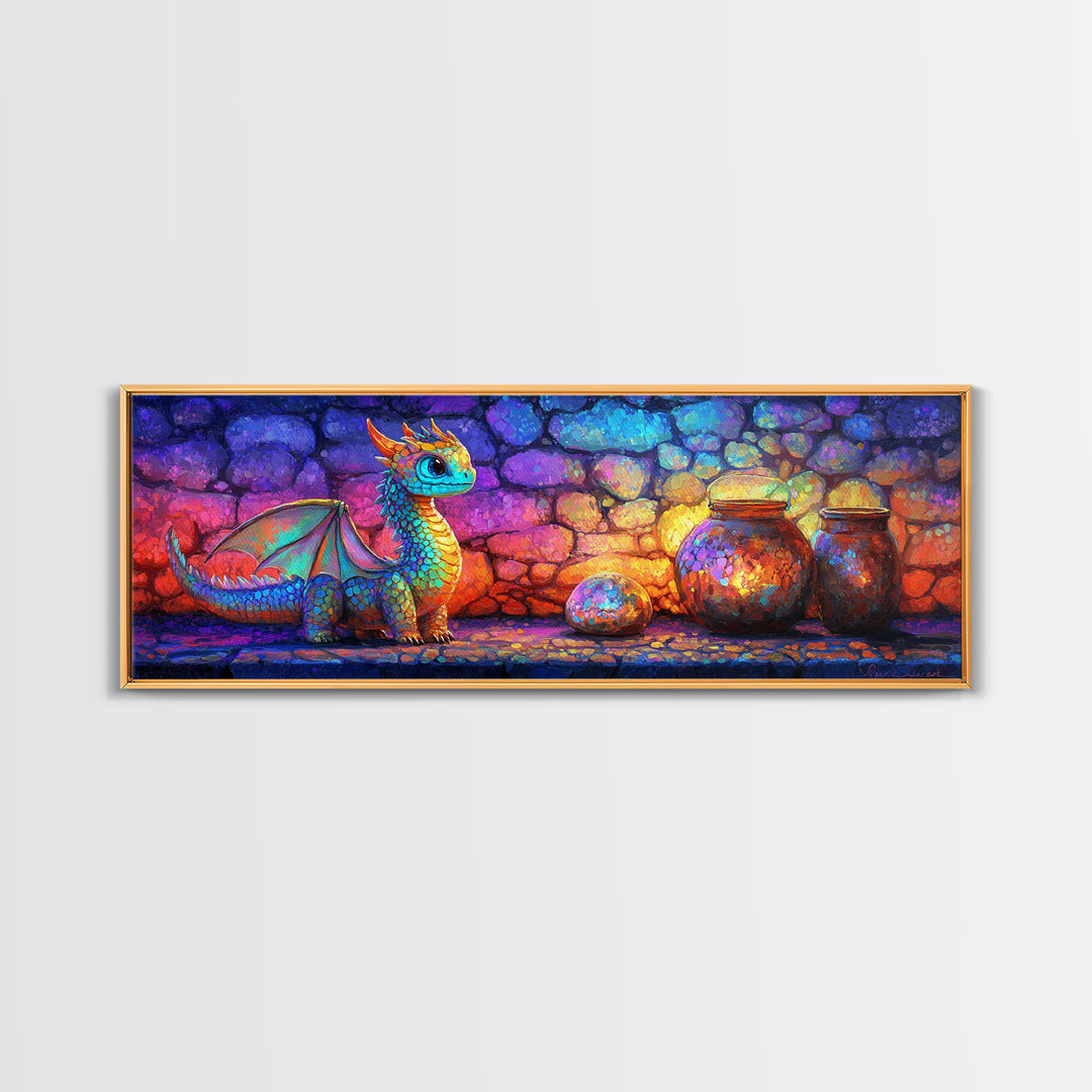 Cute Rainbow Dragon With Magic Jars Canvas Print, Fantasy Wall Art, Whimsical Decor, Kids Room Art, Nursery Wall Decor, Gift For Kids