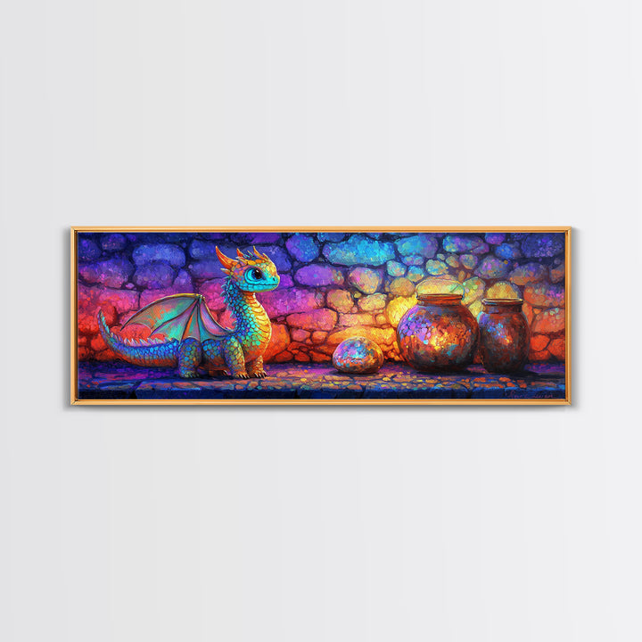 Cute Rainbow Dragon With Magic Jars Canvas Print, Fantasy Wall Art, Whimsical Decor, Kids Room Art, Nursery Wall Decor, Gift For Kids