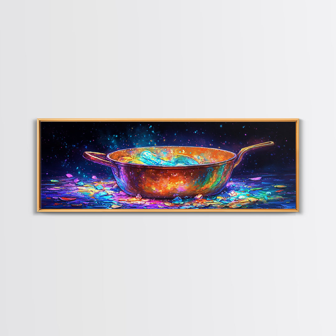 Glowing Copper Pan With Shimmering Water Canvas Print, Kitchen Wall Art, Rustic Kitchen Decor, Foodie Gift, Dining Room Prints