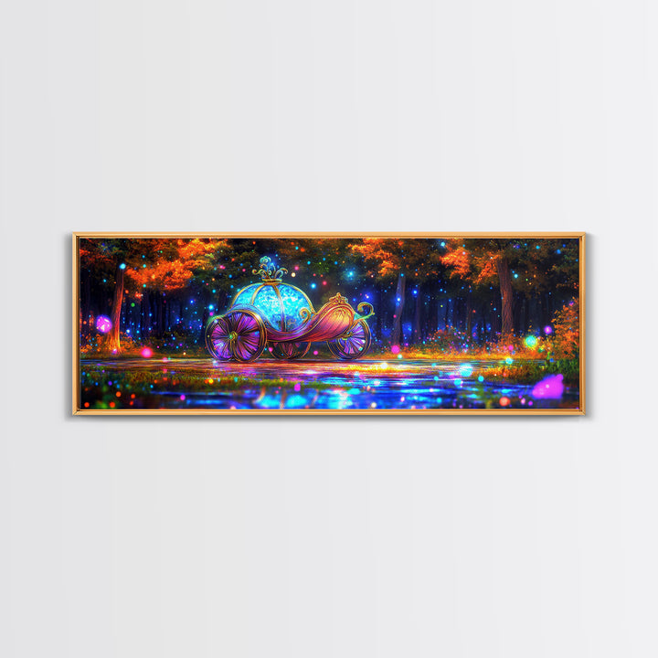 Enchanted Pumpkin Carriage Wall Art, Fairy Tale Canvas Print, Whimsical Nursery Decor, Magical Forest Fantasy Artwork For Girls Room