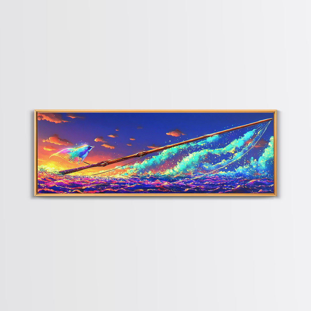 Glowing Sailboat On Sunset Waves Canvas Print, Nautical Wall Art, Ocean Decor, Vibrant Coastal Art For Beach House Decor