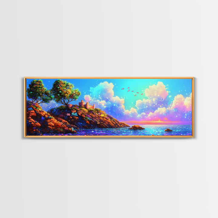 Sunlit Coastal Cliff Wall Art, Ocean Landscape Canvas Print, Beach House Decor, Mediterranean Travel Poster For Living Room